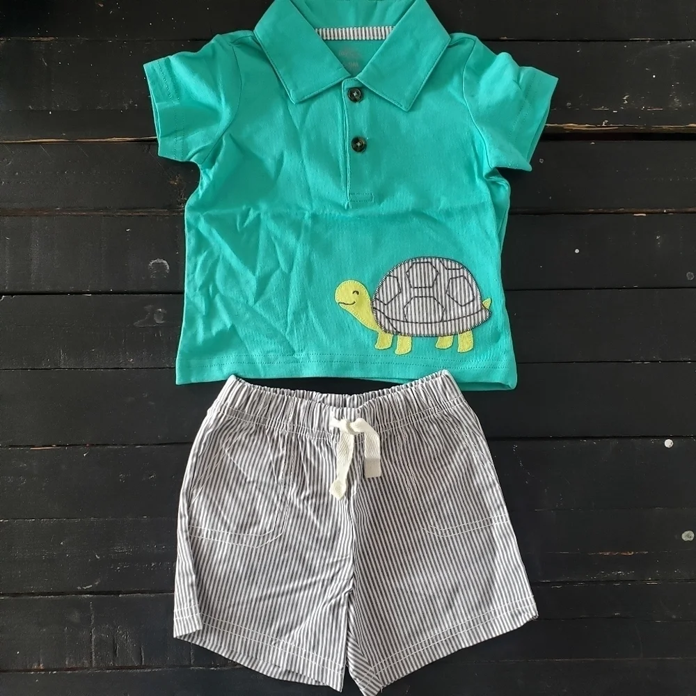 Simple Joys Carter's NWOT Baby Boy 6-9 Months Two Pieces Outfit Set Turtle Top